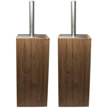 2x Wc-borstels met bruine houders van bamboe 34 cm - Toiletborstels