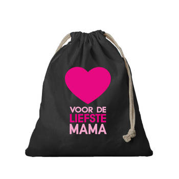 1x Katoenen tasje/ cadeautasje Liefste Mama zwart 25 x 30 cm - cadeauverpakking feest