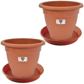 2x stuks bloempot met onderschaal terra cotta rond diameter 50 cm - Plantenpotten