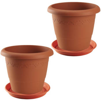 2x stuks bloempot met onderschaal terra cotta rond diameter 50 cm - Plantenpotten