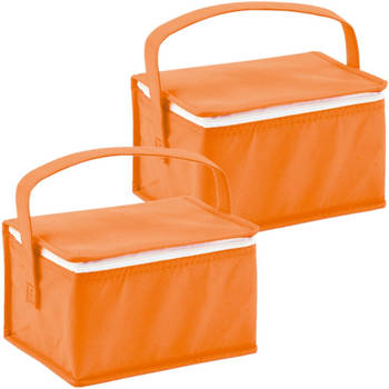 Set van 2x stuks kleine koeltassen voor lunch oranje 20 x 14 x 13 cm 3.5 liter - Koeltas