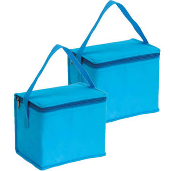 2x stuks kleine koeltassen voor lunch lichtblauw 20 x 13 x 17 cm 4.5 liter - Koeltas