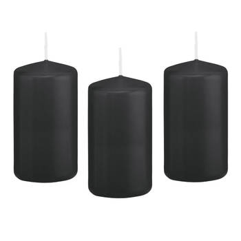 8x Kaarsen zwart 6 x 12 cm 40 branduren sfeerkaarsen - Stompkaarsen