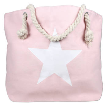 Strandtas roze met ster 37 x 54 cm - Strandtassen