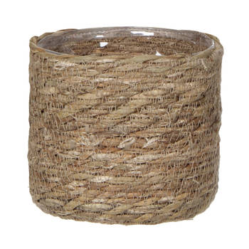 Mica Decorations Plantenmand - rotan - naturel met bruin - 14 cm - Plantenpotten