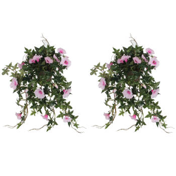 2x stuks groene Petunia lichtroze bloemen kunstplanten 50 cm - Kunstplanten