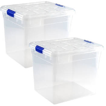 2x Opslagbakken/organizers met deksel 35 liter transparant - Opbergbox
