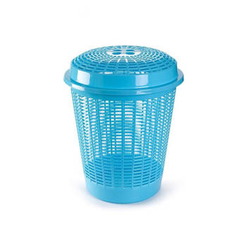 Plasticforte Wasmand met deksel - 50L - blauw - rond - D45 x H57 cm - Wasmanden