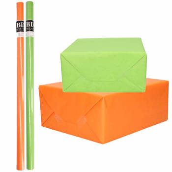 4x Rollen kraft inpakpapier pakket oranje/groen St.Patricksday/Ierland 200 x 70 cm - Cadeaupapier