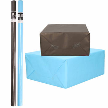 6x Rollen kraft inpakpapier pakket zwart/blauw voor jongens/heren 200 x 70 cm - Cadeaupapier