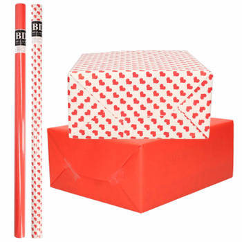 6x Rollen kraft inpakpapier pakket rood/wit met hartjes - liefde/Valentijn 200 x 70 cm - Cadeaupapier
