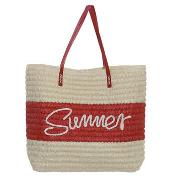 Strandtas Summer rood/beige 38 x 40 cm - Strandtassen