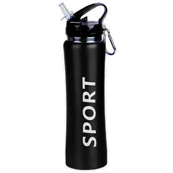 Sport Bidon drinkfles/waterfles Sport print zwart 600 Ml - Drinkflessen