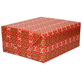 Inpakpapier/cadeaupapier - rood - roze/gouden kruisjes - 200 x 70 cm - Cadeaupapier