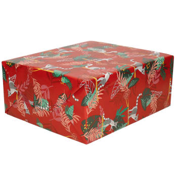 Inpakpapier/cadeaupapier rood met ringstaartmaki design print 200 x 70 cm - Cadeaupapier