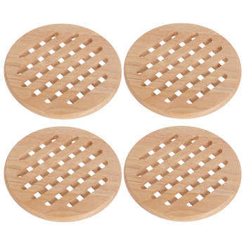 Set van 4x stuks ronde pannen onderzetters van hout 19 cm - Panonderzetters