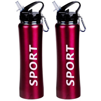 2x Sport Bidon drinkfles/waterfles Sport print rood 600 Ml - Drinkflessen