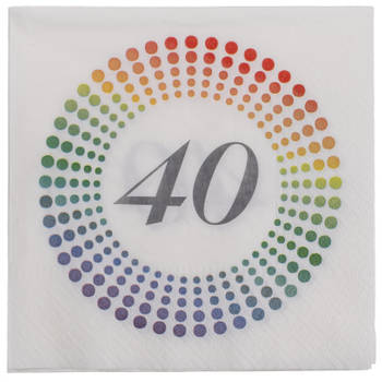 40x Leeftijd 40 jaar witte confetti servetten 33 x 33 cm - Feestservetten
