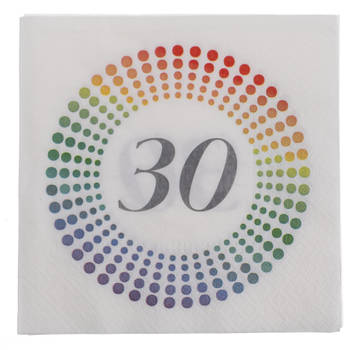 40x Leeftijd 30 jaar witte confetti servetten 33 x 33 cm - Feestservetten