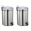 Set van 2x stuks RVS kantoor/keuken pedaalemmers 12 liter 40 cm - Prullenbakken