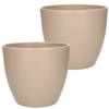 2x stuks bloempot mat taupe keramiek voor kamerplant H17 x D19.5 cm - Plantenpotten