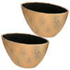 2x stuks bloempot ovale schaal keramiek voor kamerplanten goud 26 x 41 x 20 cm - Plantenpotten