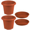 2x stuks ronde plantenpotten terra cotta met opvangschaal dia 30 cm - Plantenpotten