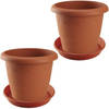 2x stuks bloempotten met onderschaal terra cotta rond diameter 35 cm - Plantenpotten