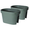 Set van 2x stuks balkon plantenpotten/bloempotten groen 40 x 25 cm ovaal van kunststof - Plantenpotten