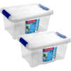 2x Opbergboxen/opbergdozen met deksel 5 liter kunststof transparant/blauw - Opbergbox