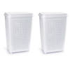 2x stuks grote wasmand/opberg mand met deksel 50 liter in het wit - Wasmanden