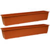 Set van 2x stuks plantenbakken terracotta rechthoekig 80 x 17,5 x 14,5 cm - Plantenbakken