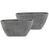 2x stuks bloempot/plantenpot balkonbak van gerecycled kunststof donkergrijs D36 x 16 en H16 cm - Plantenpotten