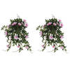 2x stuks groene Petunia lichtroze bloemen kunstplanten 50 cm - Kunstplanten