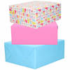 3x Rollen kraft inpakpapier roze/lichtblauw/happy birthday 200 x 70 cm - Cadeaupapier