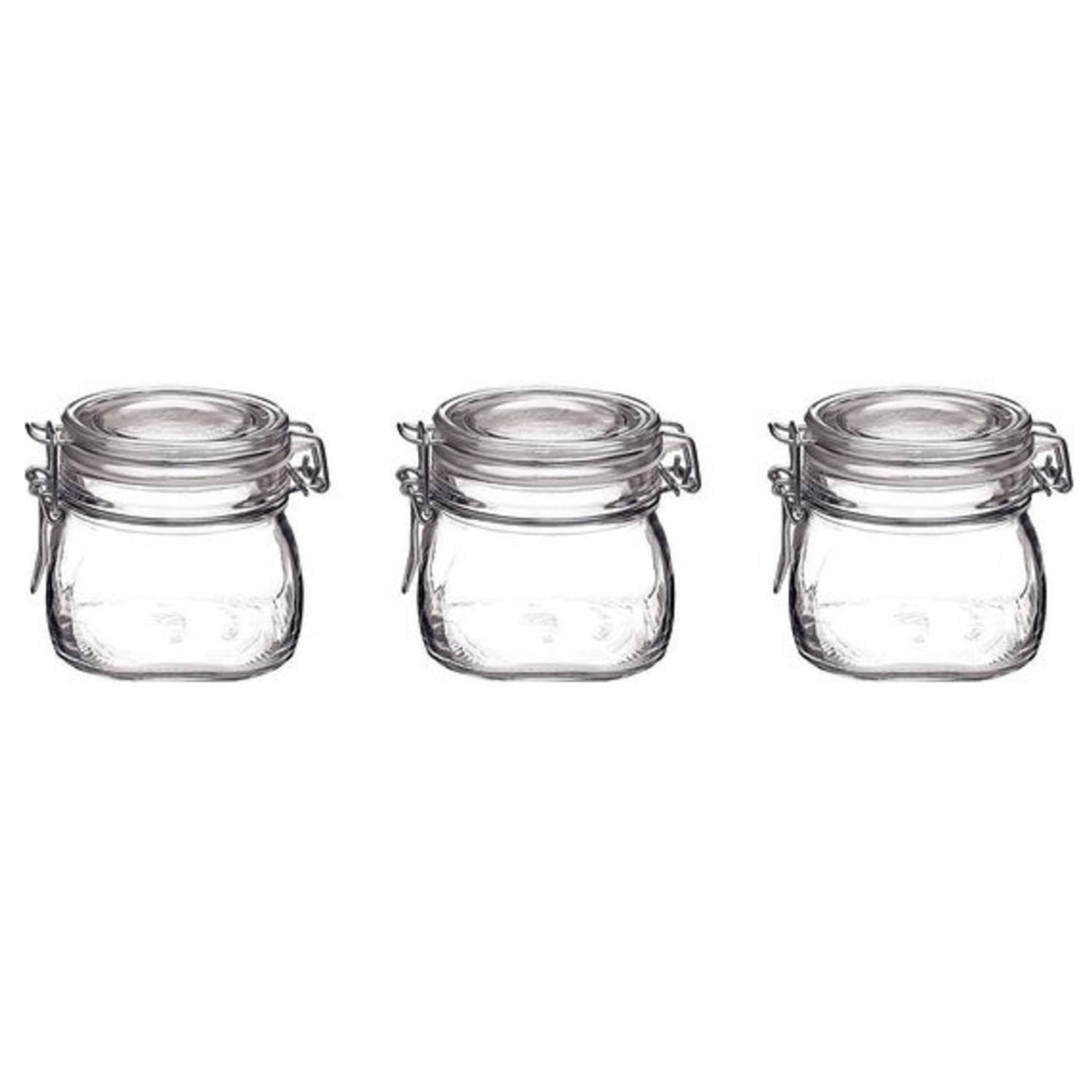 3x Glazen confituren potten/weckpotten 500 ml met beugelsluiting en rubberen ring - Weckpotten