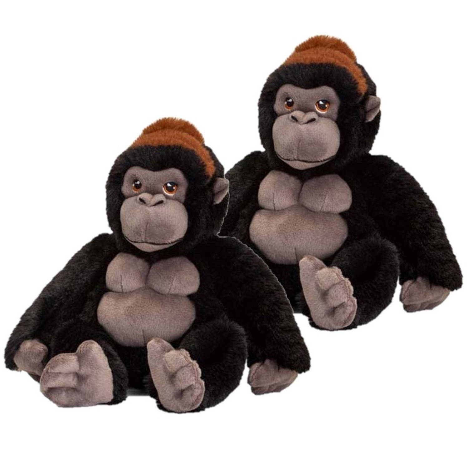 2x Stuks Pluche Knuffel Gorilla Aap-apen Van 20 Cm Dieren Knuffelbeesten Voor Kinderen Of Decoratie