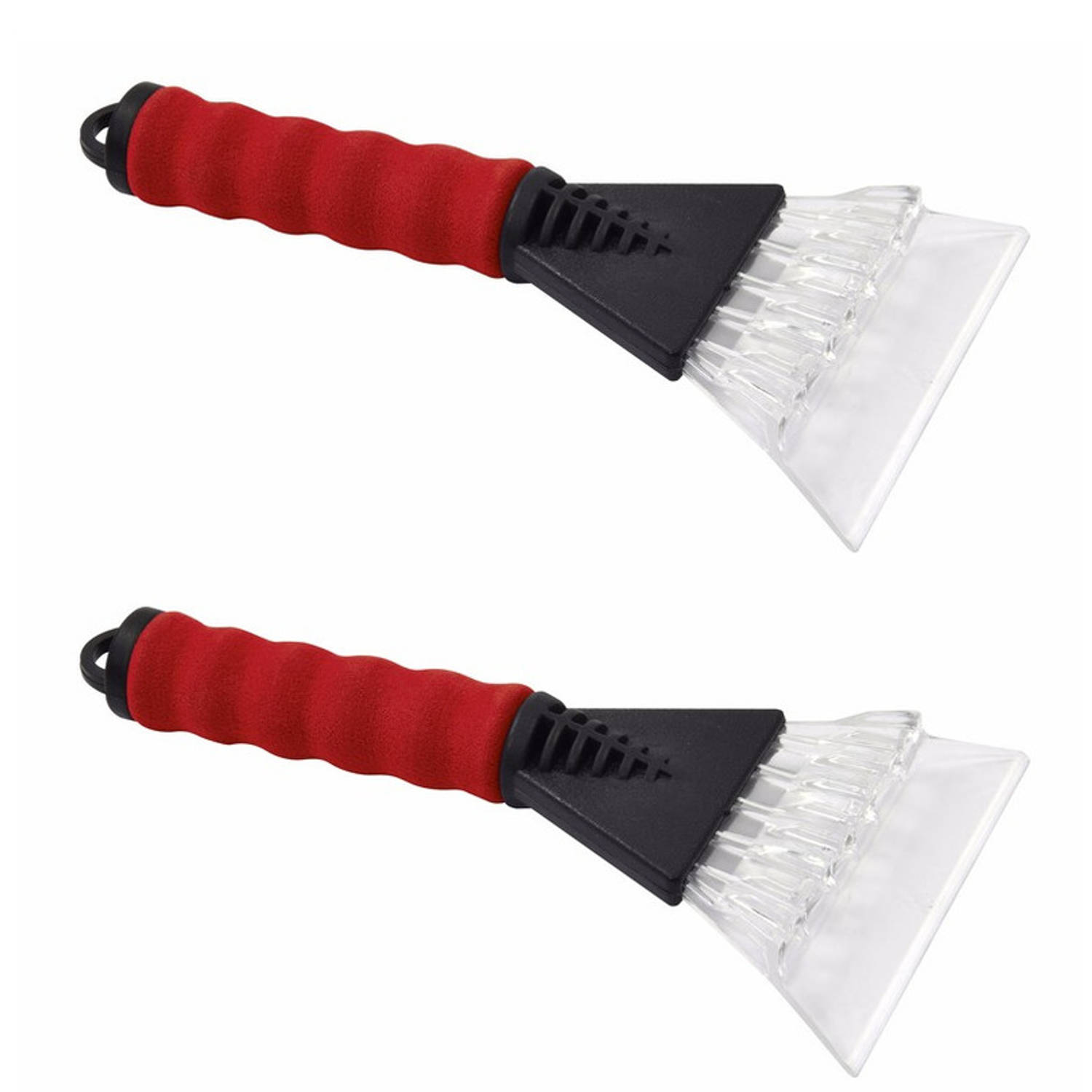 2x IJskrabbers met zacht handvat rood 25 cm - Autoruiten ijskrabbers - Auto winter accessoires