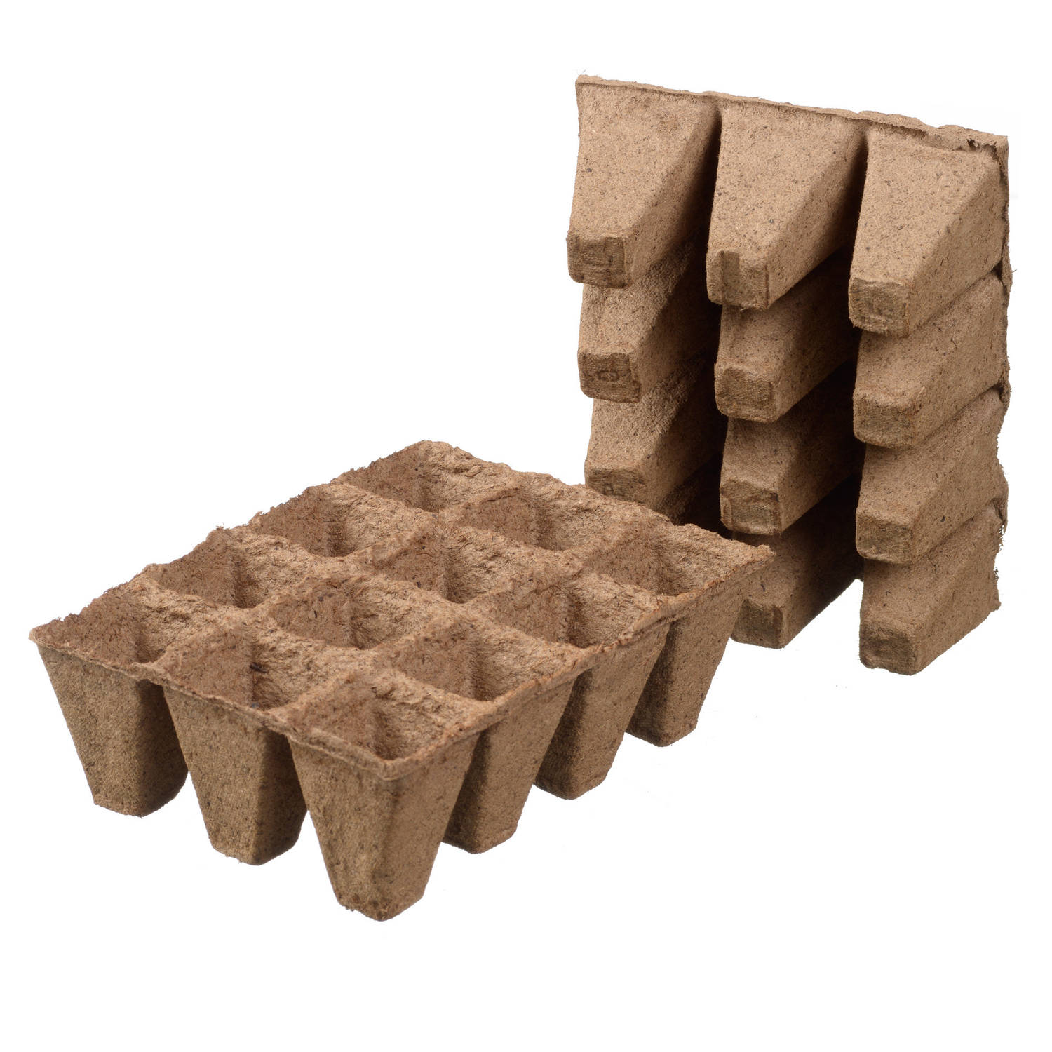 18x stuks Houtvezel kweekpotjes/stekpotjes trays met 12 vakjes 5 x 4 cm - Stekpotjes