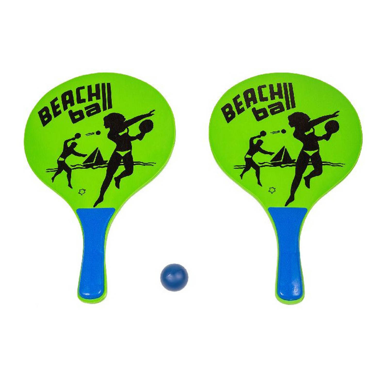 Houten beachball set groen met beachball print - Beachballsets