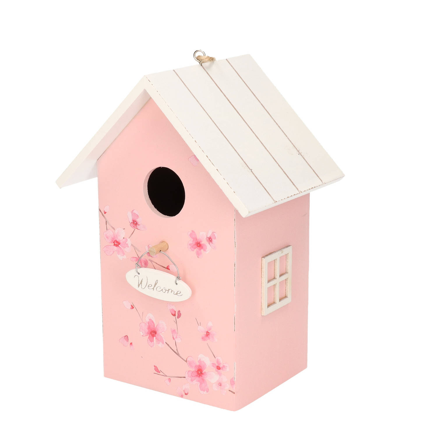 Merkloos Nestkast/vogelhuisje Hout Roze Met Wit Dak 15 X 12 X 22 Cm Vogelhuisjes online kopen