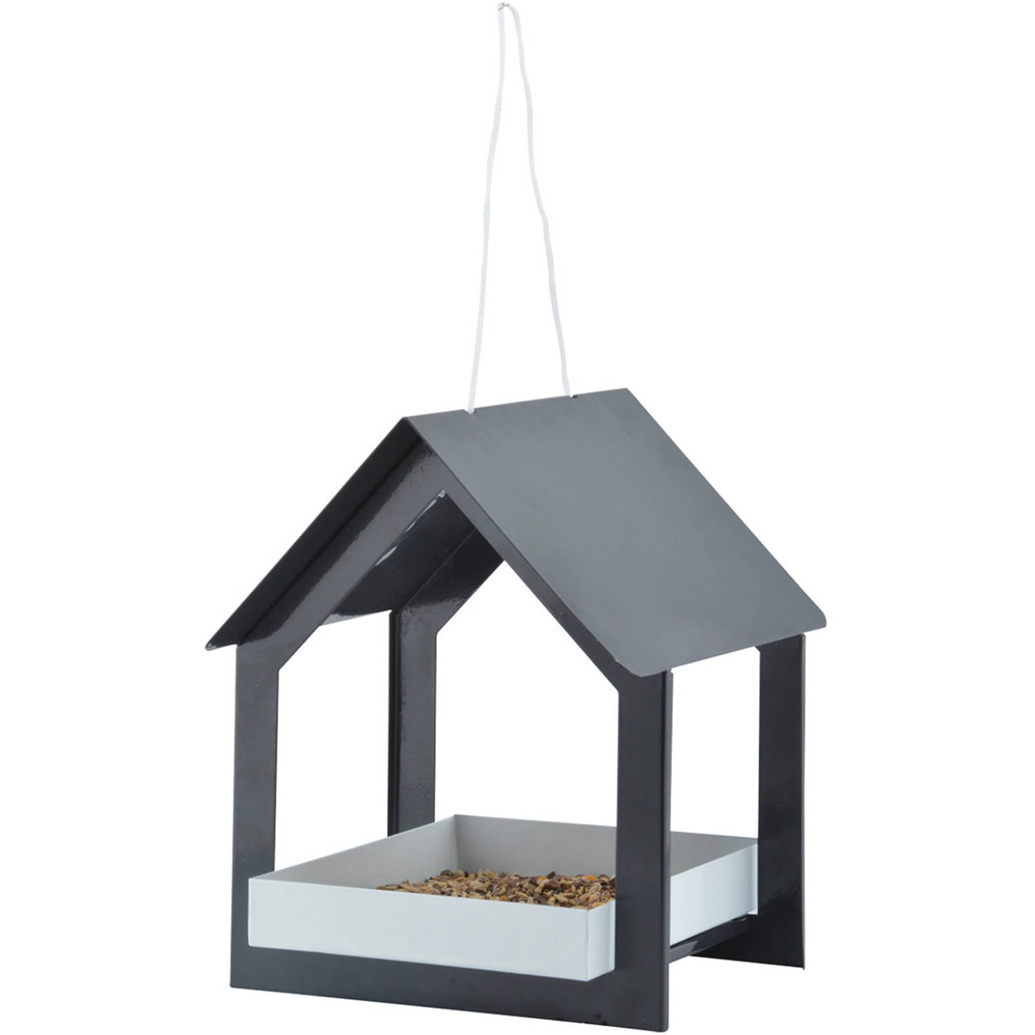 Metalen Vogelhuisje-voedertafel Hangend Antraciet 23 Cm Voerschaal Voor Tuinvogeltjes