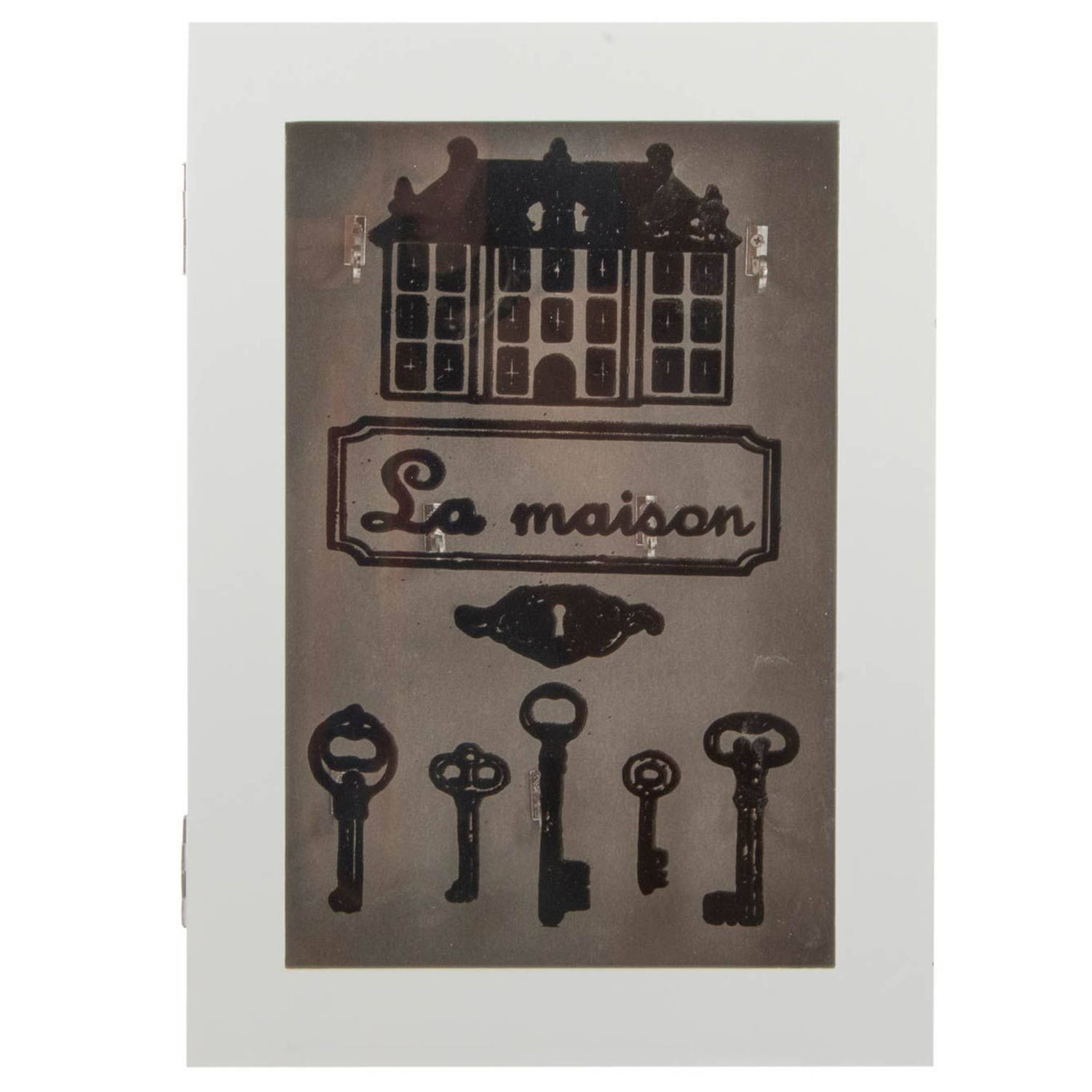Houten sleutelkast/sleutelkluis wit La Maison 23 x 32 cm - Sleutelkastjes