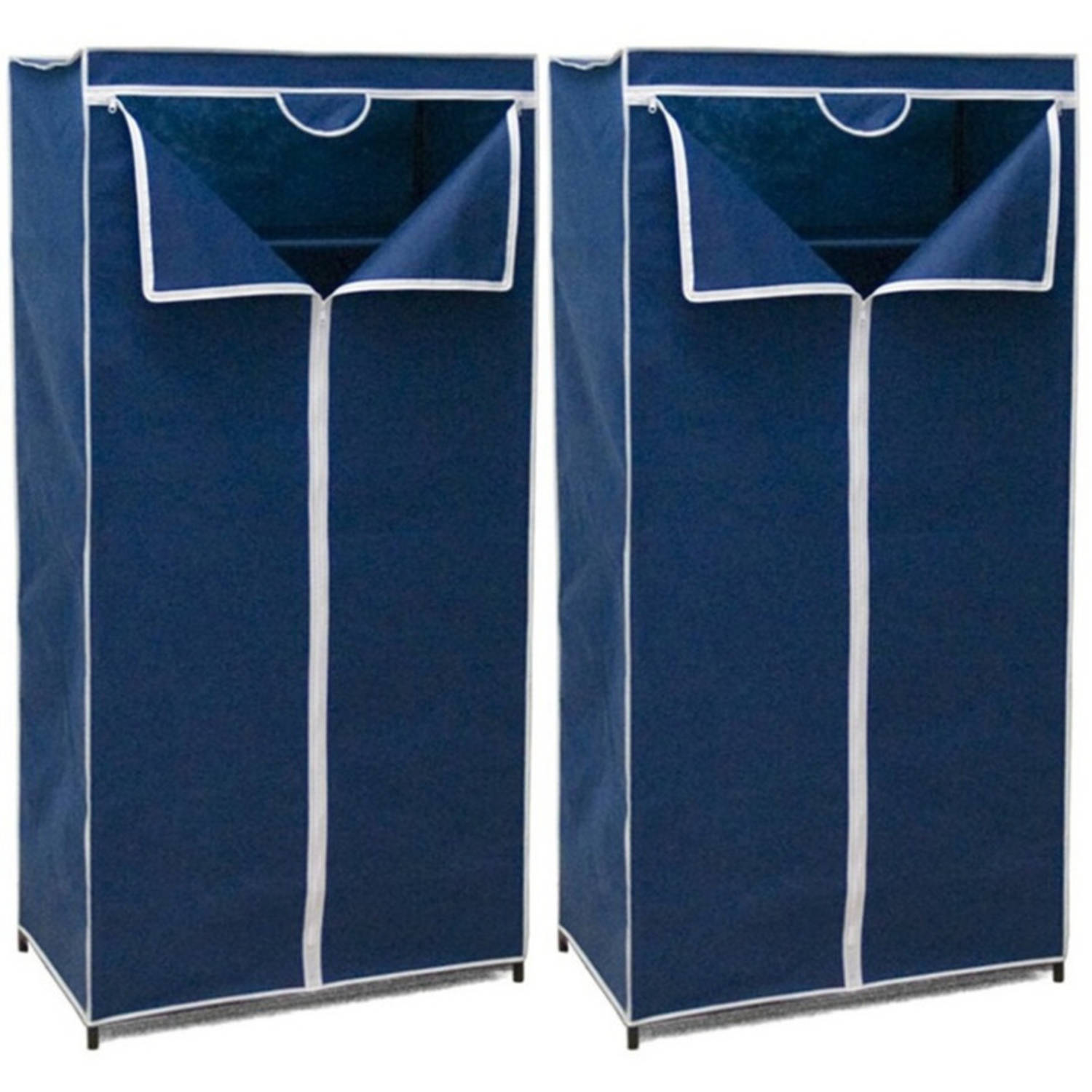 2x Stuks mobiele opvouwbare kledingkasten blauw 75 x 46 x 160 cm - Campingkledingkasten