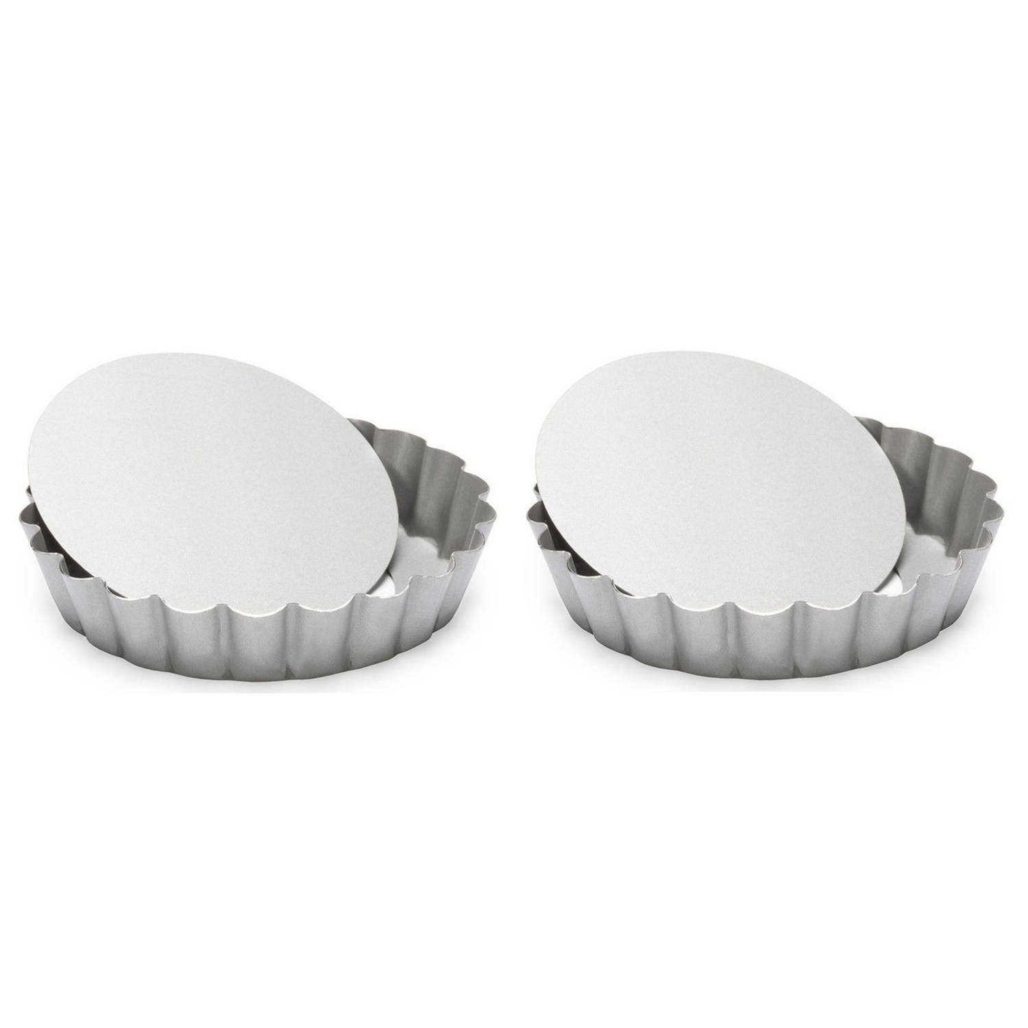 Set van 2x stuks ronde mini taart/quiche bakvormen zilver 10 cm - Bakringen