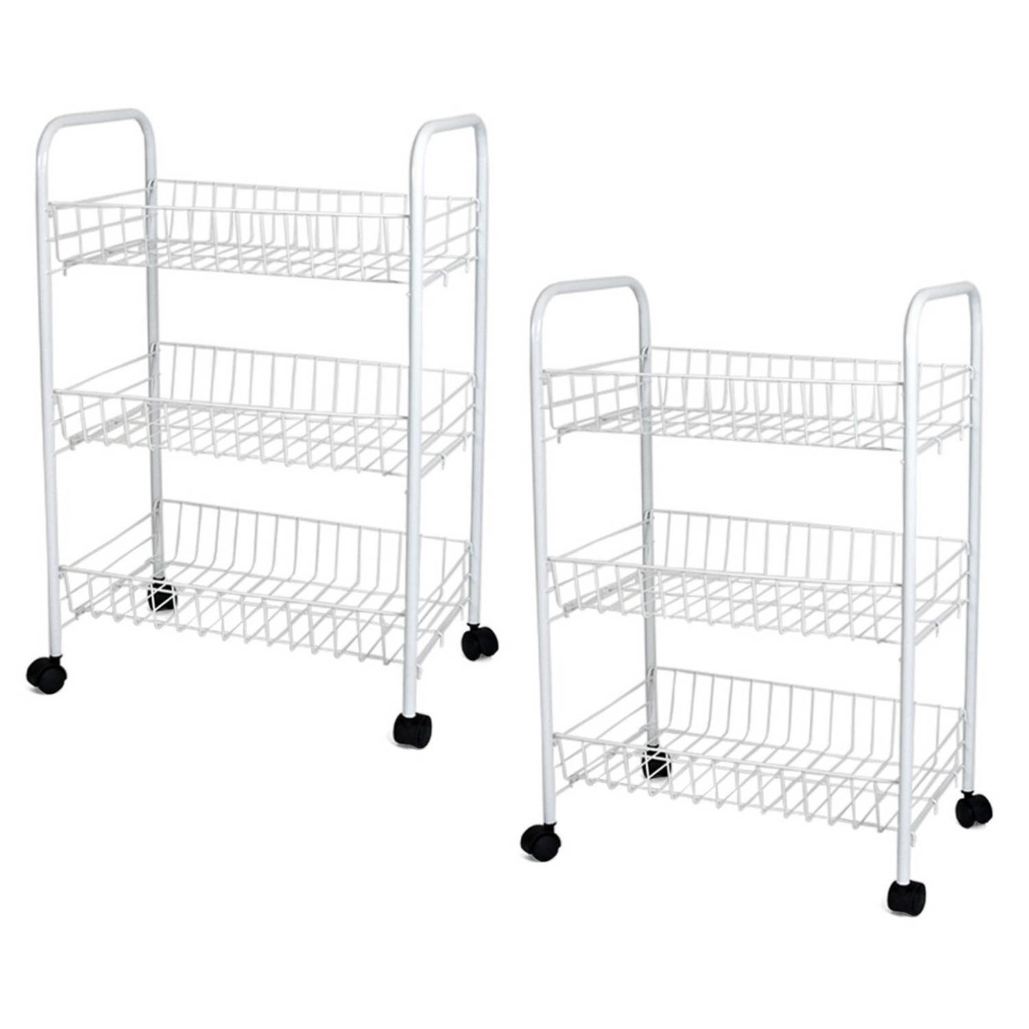 wassen walgelijk onderpand Set van 2x stuks witte keuken trolleys met manden 40 x 26 x 62 cm - Opberg  trolley | Blokker