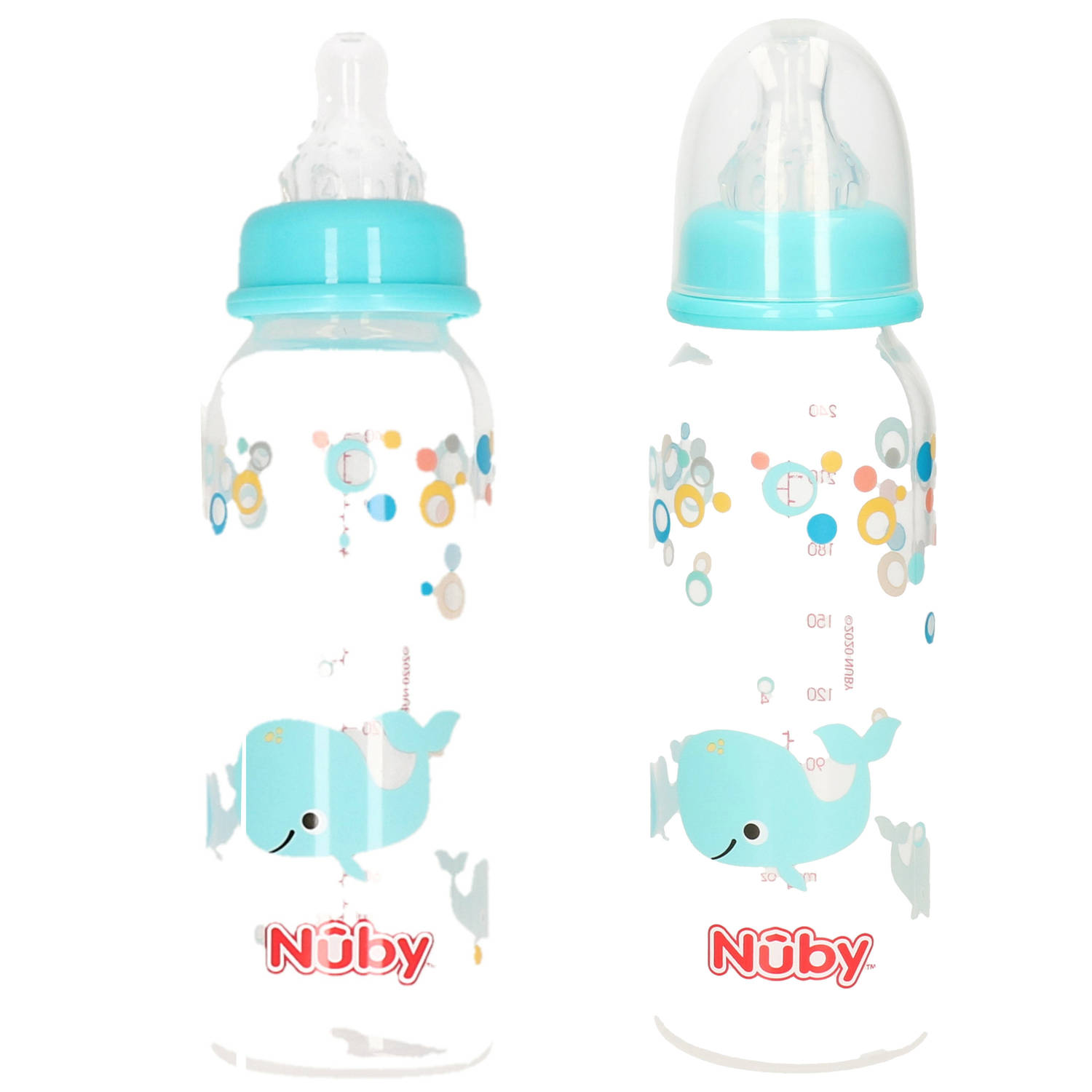 2x Stuks Lichtblauwe Nuby Baby Drinkfles 240 Ml Voedingsflessen Babies