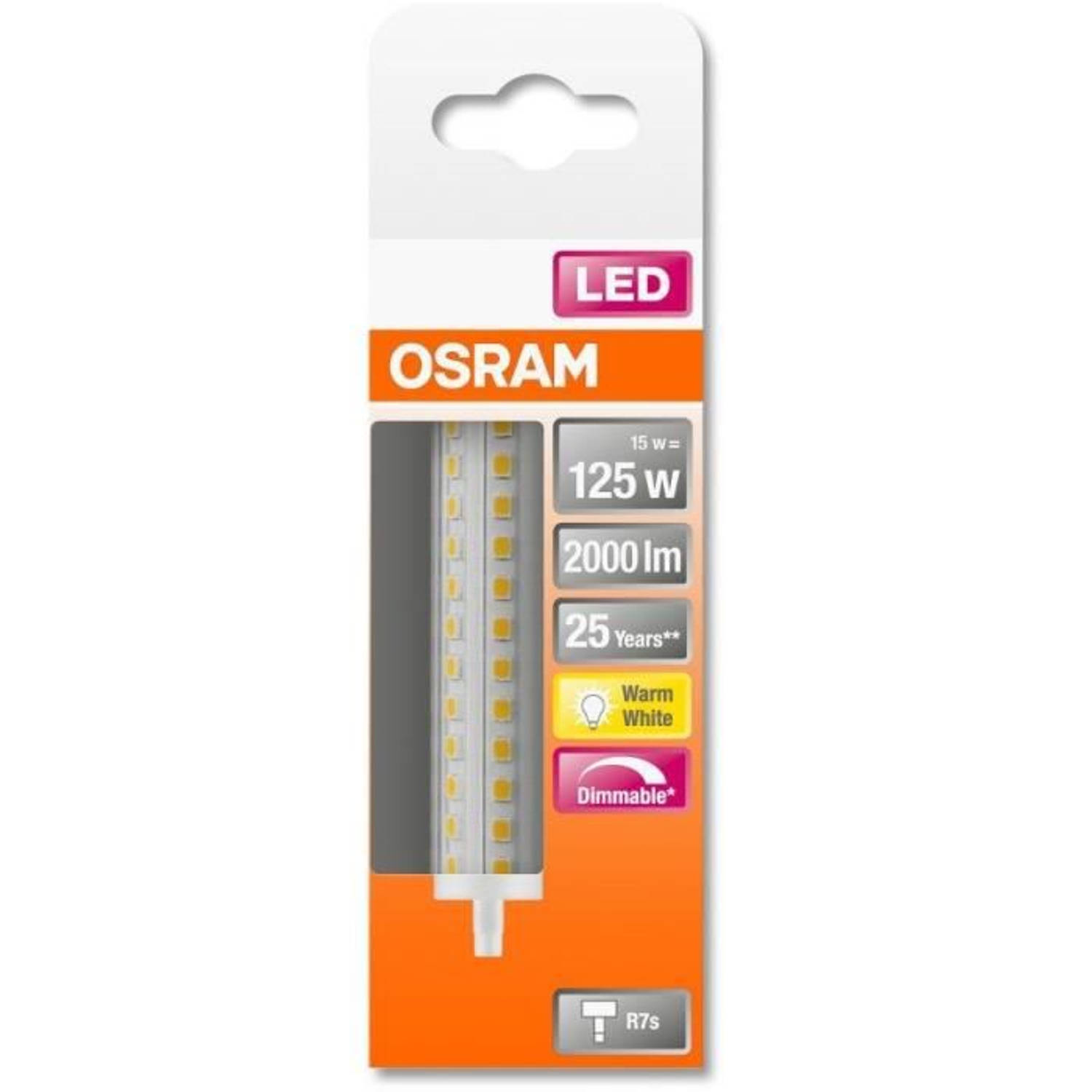 Noord West invoer experimenteel OSRAM LED Potloodlamp 118 mm - variabel 15W equivalent 125W R7S - Warm wit  | Blokker