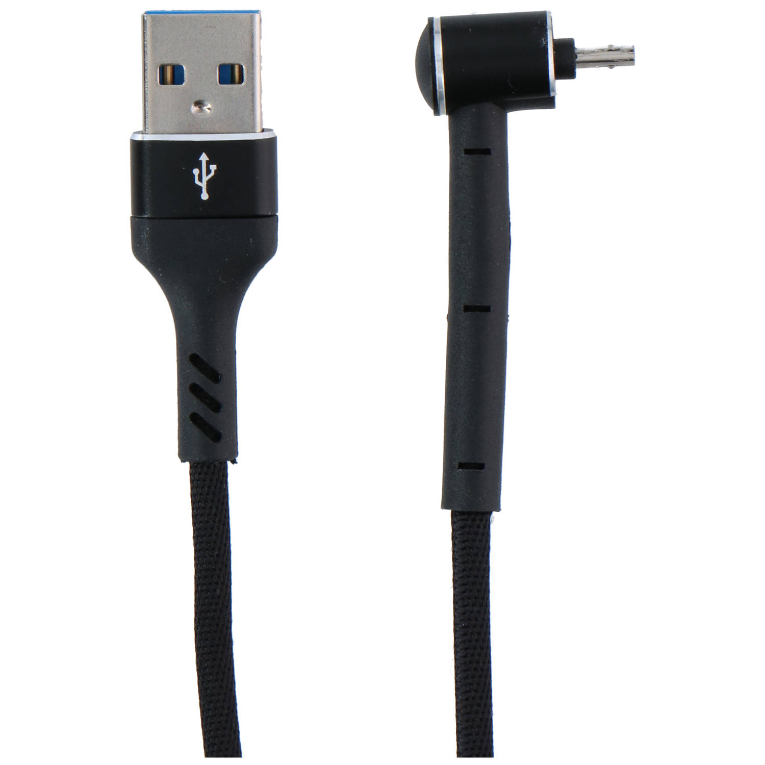 Grundig USB-kabel - 3-in-1: Oplaadkabel, Datakabel en Telefoonstandaard - Micro-USB/ USB-A - 1 Meter - Zwart