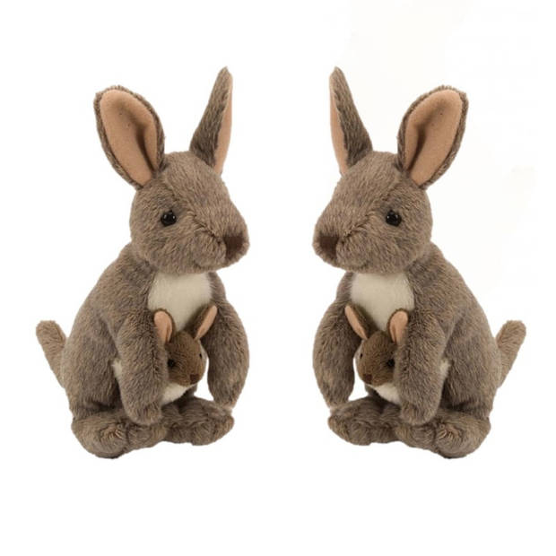 2x stuks pluche kangoeroe knuffel met baby 20 cm - Knuffeldier